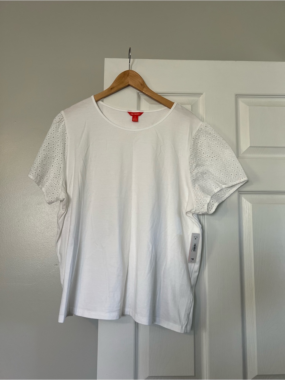 Joe Fresh White Eyelet Sleeve Short Sleeve Tee
